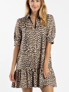 Jude Connally Leopard Print Shift Dress - Tan & Black